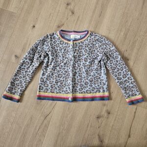 Mini Boden Leopard Print Cardigan with Colorful Trim